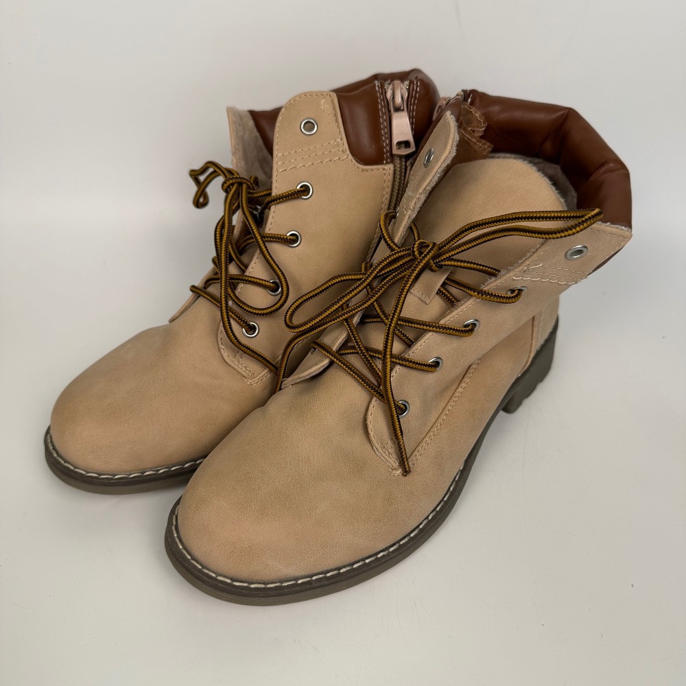 Sporto Women's 8‎ Faux Suede Fur Lined Tan Winter Boots Lace Water Resistant